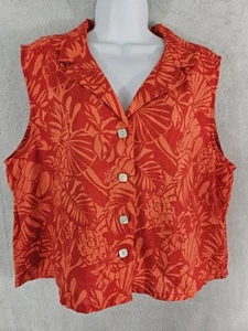 Chemise Nicole Miller femme XL lin hawaïen floral tropical boutonné chemisier - Photo 1/18