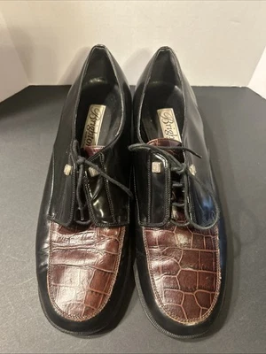 Zapatos Brighton Marrón Y Negro Imitación Cuero Cocodrilo Dandi Mocasines Talla 9 M Foto 1 de 4