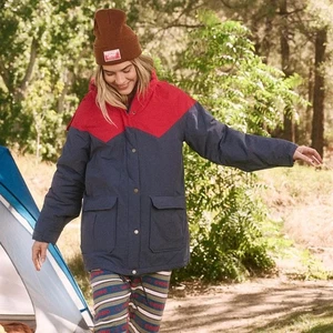 Der Große. x Eddie Bauer The Hooded Parka Rot Navy Blau Colorblock Winter Small - Bild 1 von 11