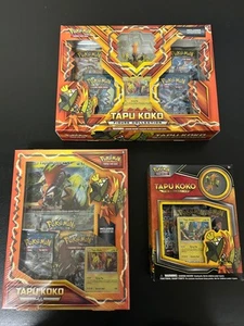 Pokemon TCG Tapu Koko Figure Collection Box Sun & Moon Factory Sealed Set 3x - Picture 1 of 19