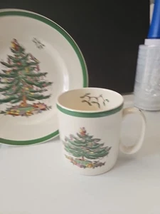 Spode Christmas Tree Santa Set W/orig Box Cookie Plate 7 3/4" & Milk Mug - Picture 1 of 5