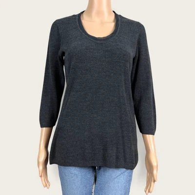 New York & Co Gris Carbón Gasa Cuello Redondo Pullover Camisa MEDIANO Foto 1 de 4