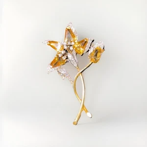 Vintage Tiffany & Co. 18K Gold, Diamond, and Citrine Flower Brooch - Picture 1 of 12