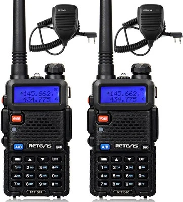 Radio de 2 vías Retevis RT-5R largo alcance, walkie talkies con micrófono de hombro, negro  Foto 1 de 4
