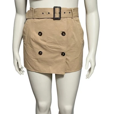 Falda lápiz Forever 21 doble botonadura de algodón caqui talla grande Foto 1 de 4