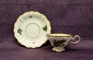 Mokkatasse mit Untertasse türkise Rosen mit Goldrand um 1920 Rosenthal - Bild 1 von 9