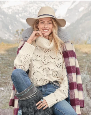 Suéter Sundance Ice Kissed Tejido con Cable Talla M Cuello Alto Gran Tamaño Acogedor Boho Nuevo con Etiquetas Foto 1 de 4