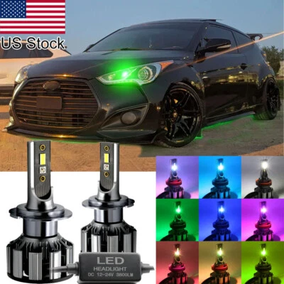 2x H7 RGB Multicolor LED High/Low Beam Headlight Bulb Phone Control For Hyundai - Image 1 of 4