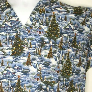Handmade 3XL Scrub Top Christmas Snow Village Trees Medical Dental Vet Nurse - Picture 1 of 6