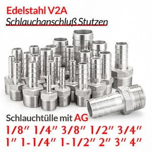 Schlauchtülle Edelstahl V2A mit AG, Schlauchanschluß Stutzen | Schlauchnippel - Picture 1 of 72