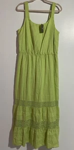 Abito J Jill LT verde sedano lino maxi strati uncinetto boho cottagecore contadino - Foto 1 di 14
