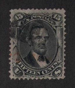 1868 US SC 98 15c Abraham Lincoln in Black, F Grill - Used VF Sound - Picture 1 of 3