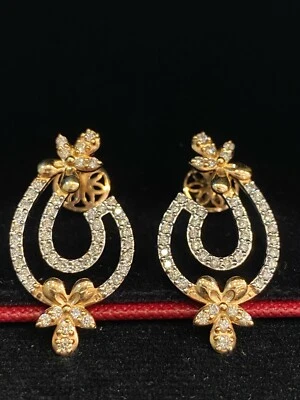 Pave 1.19 TCW Round Brilliant Cut Natural Diamonds Stud Earrings In 585 14K Gold - Image 1 of 4