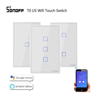 Sonoff T2 US 1/2/3 gang Smart Remote Control Wifi Timer light wall touch switch  - Image 1 of 4