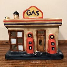 Ceramic Gas Station Tea Light Candle Holder, 2004 US Route 66, Red Gas Pumps