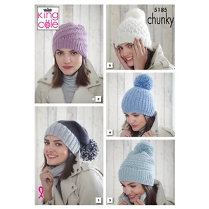 King Cole Knitting Pattern Hats Knitted in Timeless Chunky 5185 - Picture 1 of 2