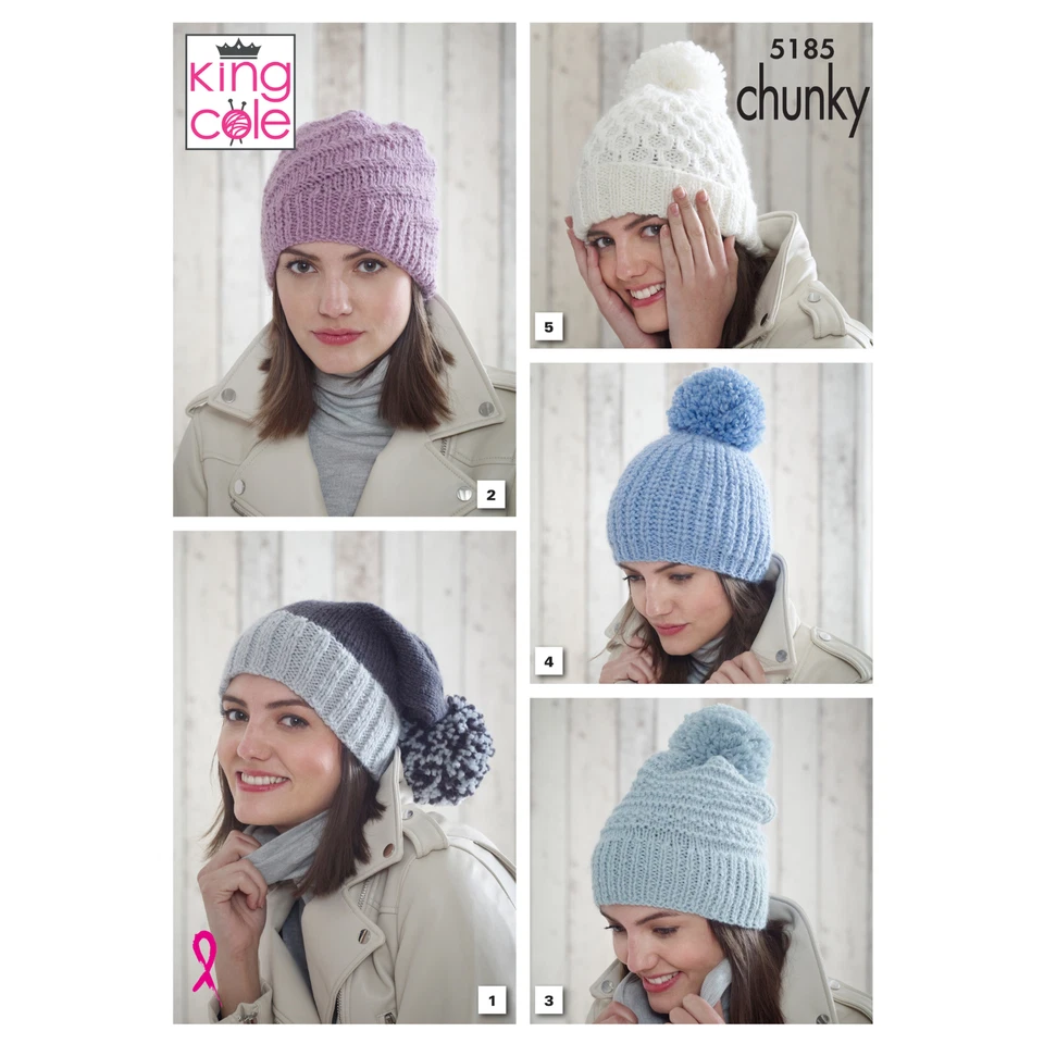 King Cole Knitting Pattern Hats Knitted in Timeless Chunky 5185 - Image 1 of 2