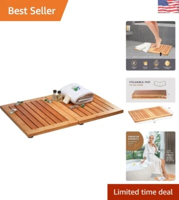 Elegante Alfombra de Ducha Plegable de Bambú - Accesorio Antideslizante para Spa y Piscina 24" x 18" Foto 1 de 4