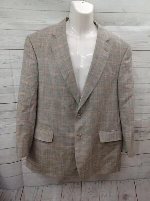 Jos. A. Bank Mens Wool Silk Linen Sport Coat Blazer Jacket 44R Windowpane Gray  - Image 1 of 4