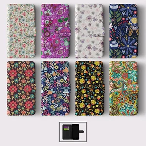 WALLET FLIP CASE FOR SAMSUNG S23 S22 S21 S20 S10 S9 POSY FLORAL RETRO FLOWERS - Picture 1 of 10