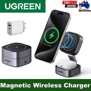 UGREEN 2-in-1 MagSafe Wireless Charger Portable Travel Stand iPhone 16, AirPods - Picture 1 of 21