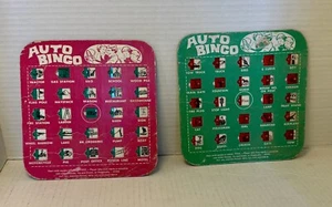 VTG Regal Mfg. Auto Bingo Set of 2 Travel Game Cards Pink & Green 7x7” USA - Picture 1 of 9