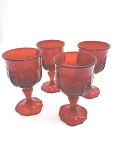 Vintage Fenton Empress Feather Red Ruby 5 1/2" Tall 6 Oz. Set Of 4 Wine Goblets - Picture 1 of 7