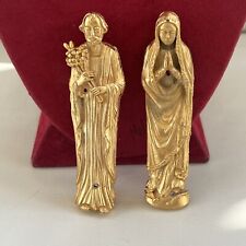 Heavy Metal Vintage Brass / Gold Washed Colored Nativity Set Mary And Joseph