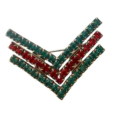 Broche broche vintage disfraz rojo verde pedrería vacaciones Navidad chevron Foto 1 de 4
