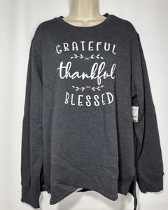 Positive Tee Women's Long Sleeve Sweatshirt Thankful Blessed Gray XLarge (16/18) - Picture 1 of 8