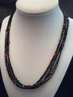 "Collar de 4 hilos de plata esterlina negro espinela rojo jade e iolita con cuentas 18,5""" Foto 1 de 4