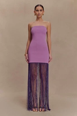 全新带标签 Meshki 紫色绷带条纹长裙,尺寸 L — 第 1/4 张图片