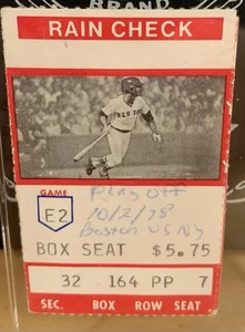 Sehr selten 2. Oktober 1978 Red Sox-Yankees Playoff Bucky Dent HR Spiel Ticket Stub - Bild 1 von 3