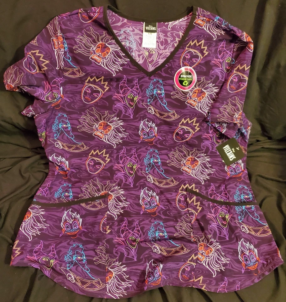 Disney Villains Womens Size Medium Scrub Top Purple Performance Stretch
