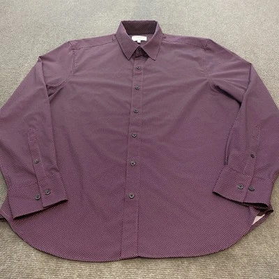 CON.STRUCT Shirt Mens Large Burgundy Dot Print Slim Fit 4-Way Stretch Button Up - Image 1 of 4