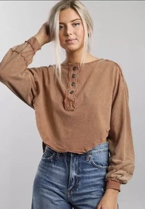 Camisa Manga Larga Free People Melodi Henley Talla PEQUEÑA Talla Grande A-1 - Imagen 1 de 13