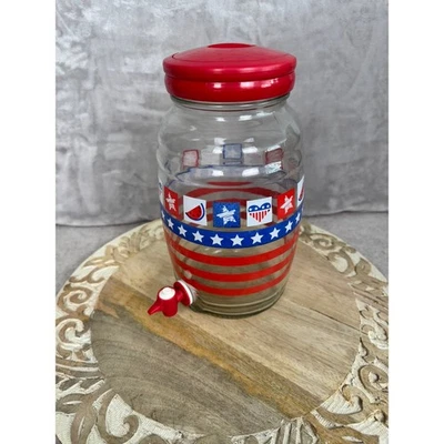 Americana патриотический стеклянный диспенсер для напитков красный белый синий арбуз звезды - Изображение 1 из 4