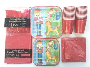 Christmas Party Set Toy Soldiers Square Plates Napkins Cutlery Paper Serves 12 - Picture 1 of 2