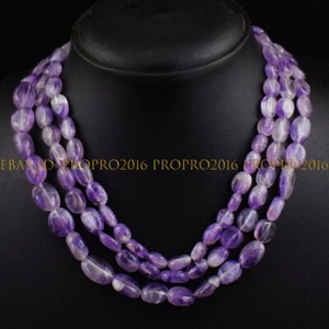 3 Rows Natural 8-10mm Purple Amethyst Irregular Gemstone Beads Necklace 18-20'' - Picture 1 of 3