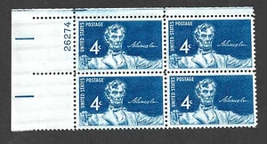 US Stamp 1116 PLATE BLOCK Lincoln Sesquicentennial 4c BLUE MINT NH OG FREE SHIP - Picture 1 of 1