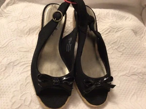 Montego Bay Club Black Cloth with Bow Wedge Espadrille Heel size 7.5 - Picture 1 of 6