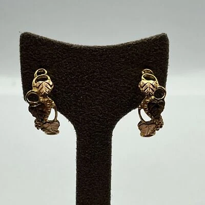 woman's black hills gold 10k gold leaf half Hoop earrings - Image 1 of 4