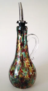 Blown Confetti Glass Oil Bottle Cruet with Clear Handle & Steel Spout - Unused - Picture 1 of 8
