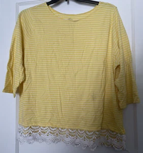 top camicia donna taglie forti (3X) colore giallo San Giovanni con righe bianche e pizzo - Foto 1 di 5