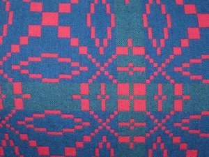 Vintage Welsh Wool Tapestry Blanket / Throw - Blue Red Green 99" x 64" - Picture 1 of 9