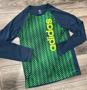 Adidas Shirt Top Boys Large 14/16 Green Grey Lightweight Activewear 2382 - Picture 1 of 4