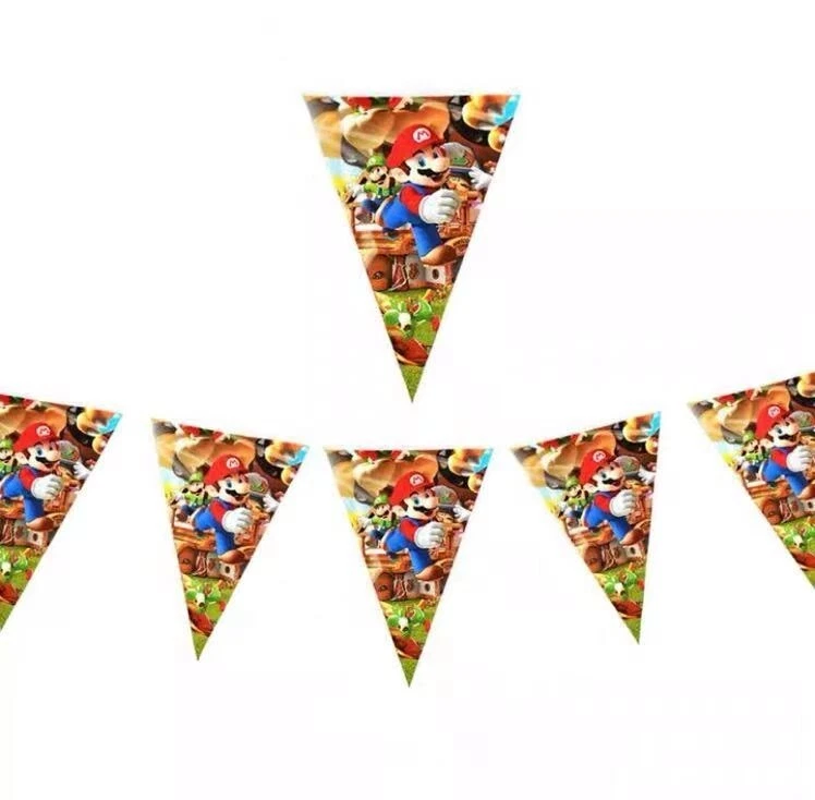 Super Mario 'Happy Birthday' Banner – Partydekoration Mit Tortenaufsätzen
