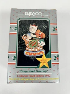 1992 ENESCO "GINGER-BRED GREETINGS" SANTA HAT MOUSE ROCKING HORSE ORNAMENT - Picture 1 of 3