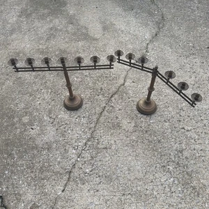 Pair of Brass 7 Light Church Candelabra, Adjustable Arms Missing 1 Cup See Pics - Picture 1 of 17