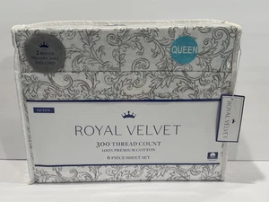 Royal Velvet 6-teiliges Queen Lakenset weiß grau Paisleymuster 100 % Baumwolle - Bild 1 von 9